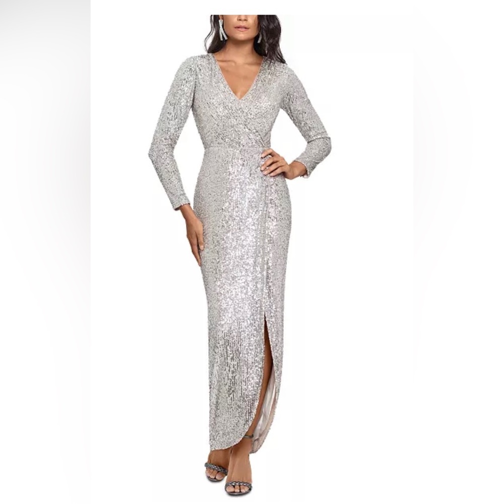 Xscape silver sequin dress